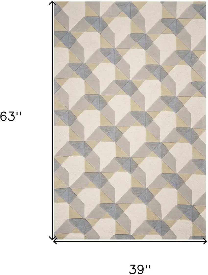 Ivory Or Grey Geometric Wool Area Rug Photo 3