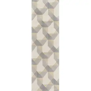 Photo of Ivory or Grey Geometric Wool Runner Rug