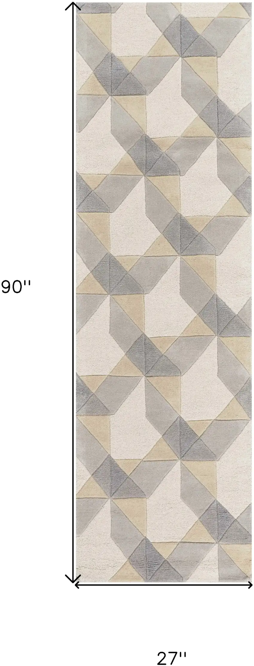 2' X 7' Ivory Or Grey Geometric Wool Runner Rug Photo 3