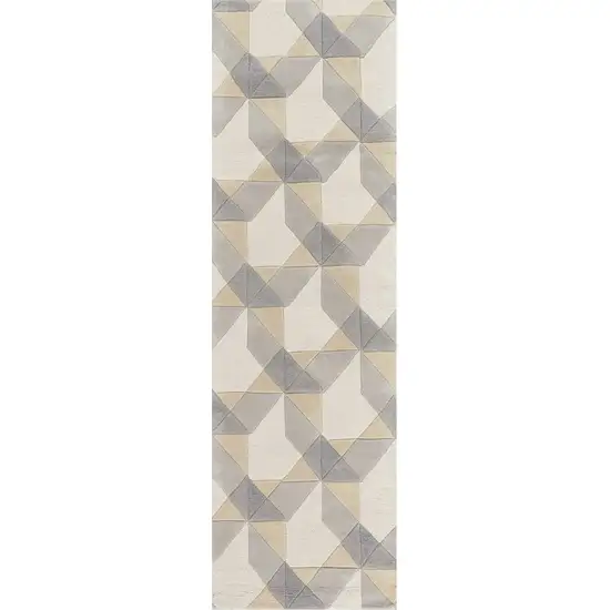 2' X 7' Ivory Or Grey Geometric Wool Runner Rug Photo 2