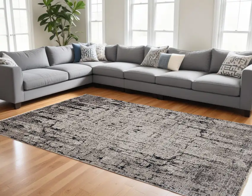 94 X 130 Ivory Or Grey Polyester Rug Photo 1