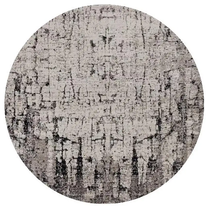 8' Gray and Ivory Round Area Rug Photo 2
