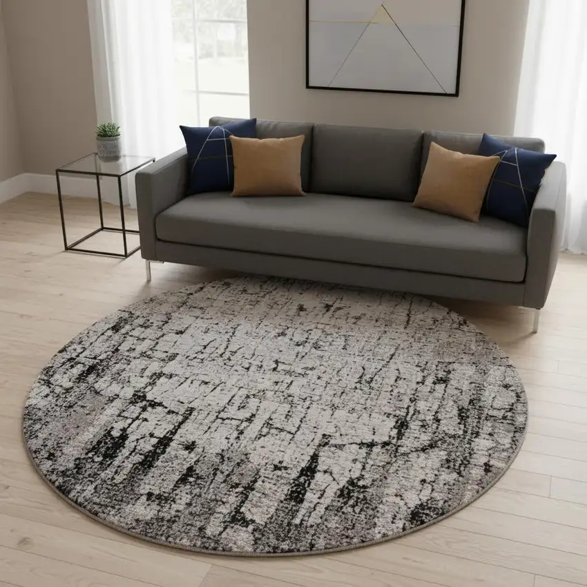 8' Gray and Ivory Round Area Rug Photo 1