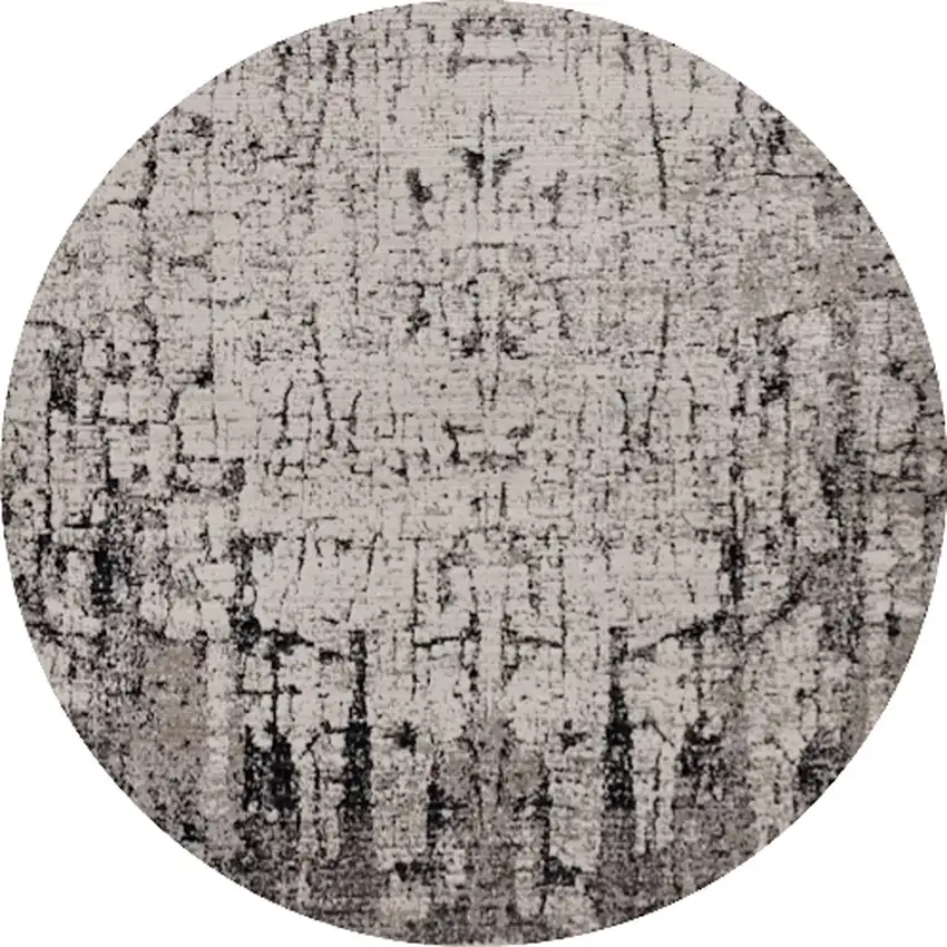8' Gray and Ivory Round Area Rug Photo 2