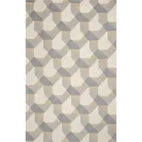 Photo of Ivory or Grey Polygon Pattern Wool Area Rug