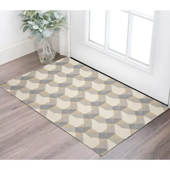 Ivory And Gray Wool Geometric Hand Tufted Area Rug Photo 1