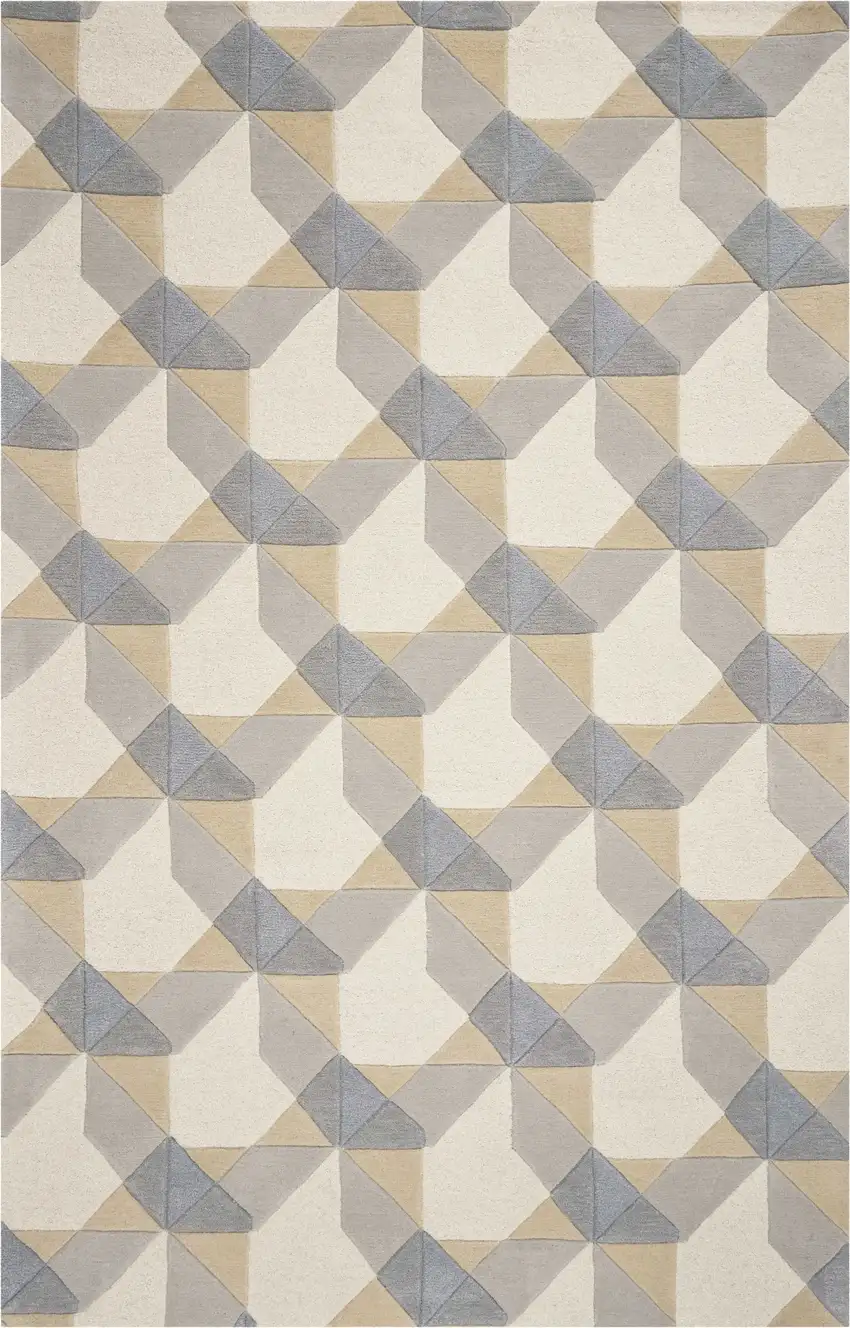Ivory Or Grey Polygon Pattern Wool Area Rug Photo 1