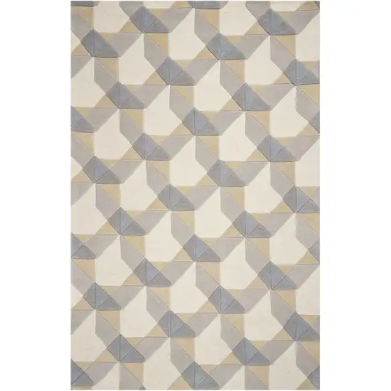 Ivory Or Grey Polygon Pattern Wool Area Rug Photo 1