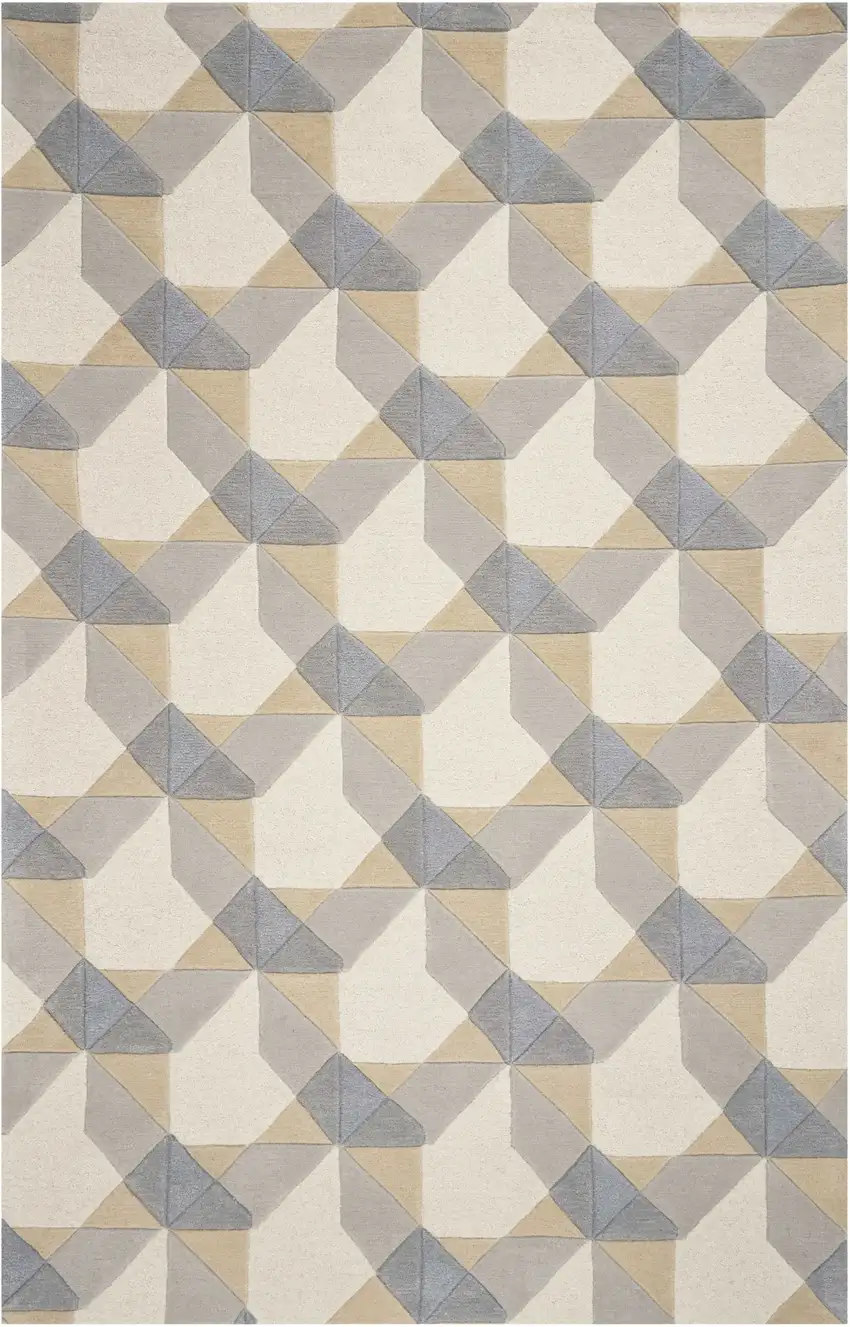 Ivory Or Grey Polygon Pattern Wool Area Rug Photo 1
