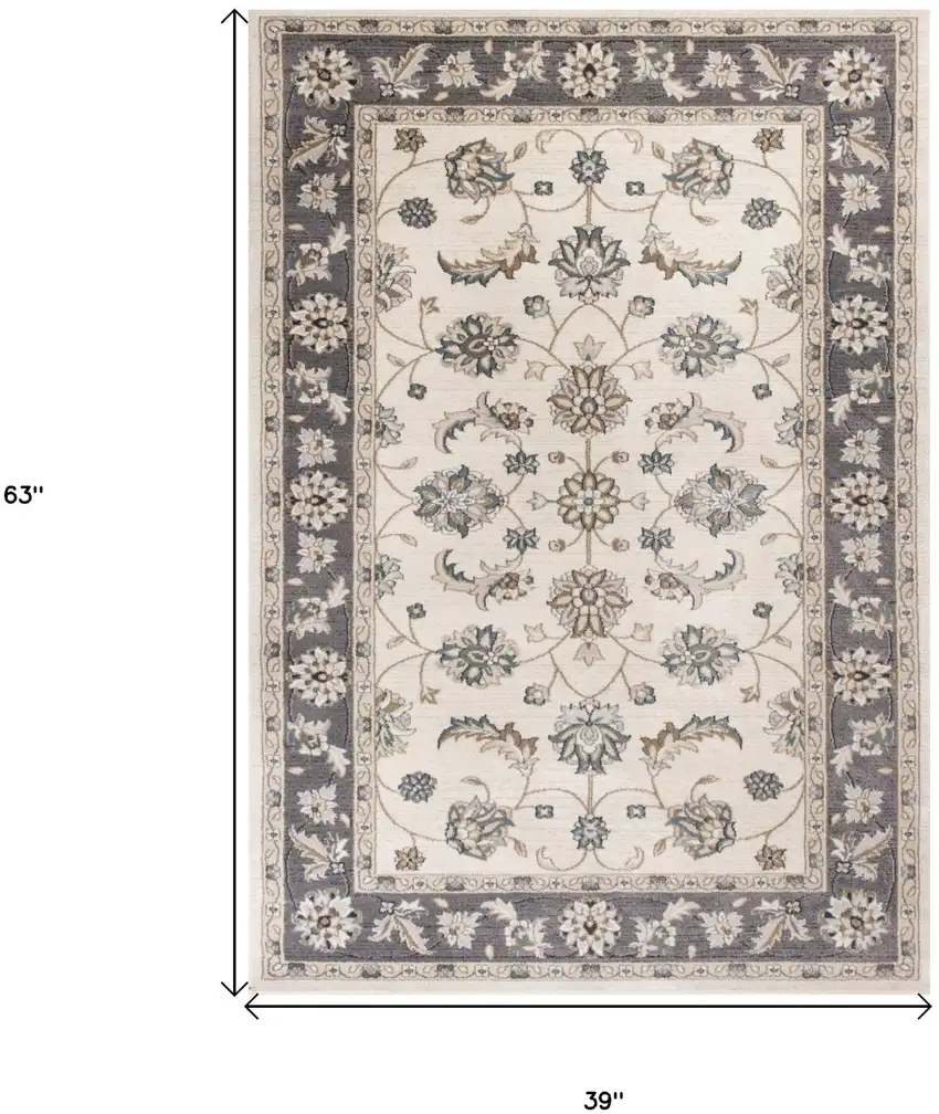 Gray and Ivory Floral Area Rug Photo 3