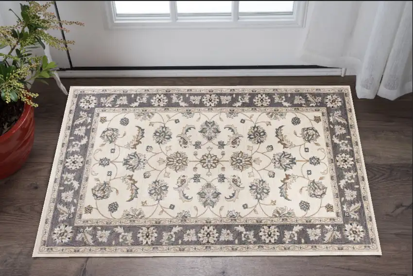 Gray and Ivory Floral Area Rug Photo 7