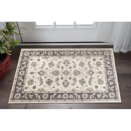 Gray and Ivory Floral Area Rug Photo 1
