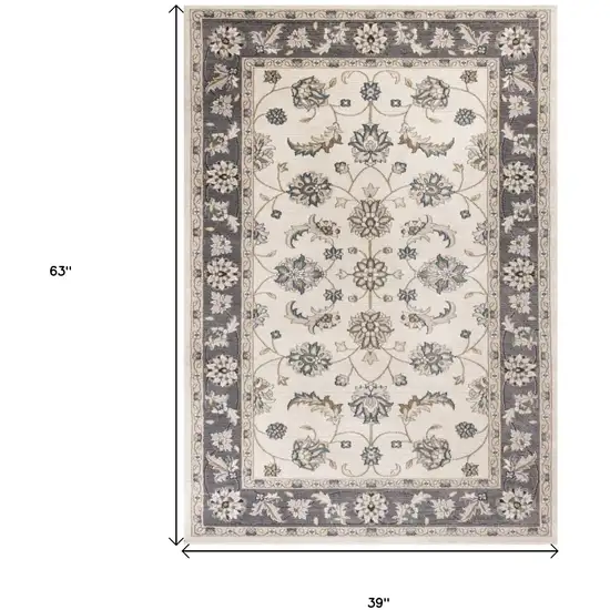Gray And Ivory Floral Medallion Area Rug Photo 3