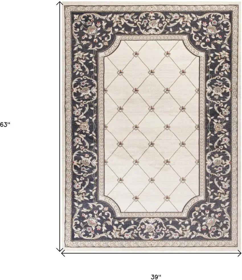 Ivory Or Grey Polypropylene Area Rug Photo 3