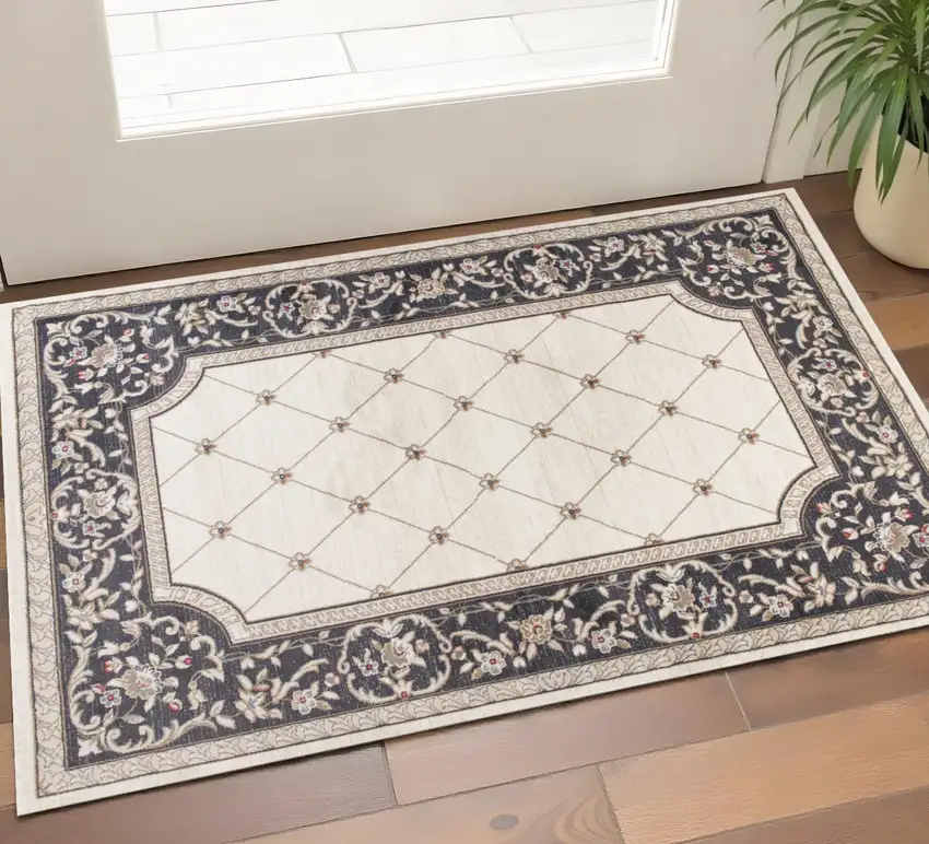 Gray And Ivory Floral Area Rug Photo 1