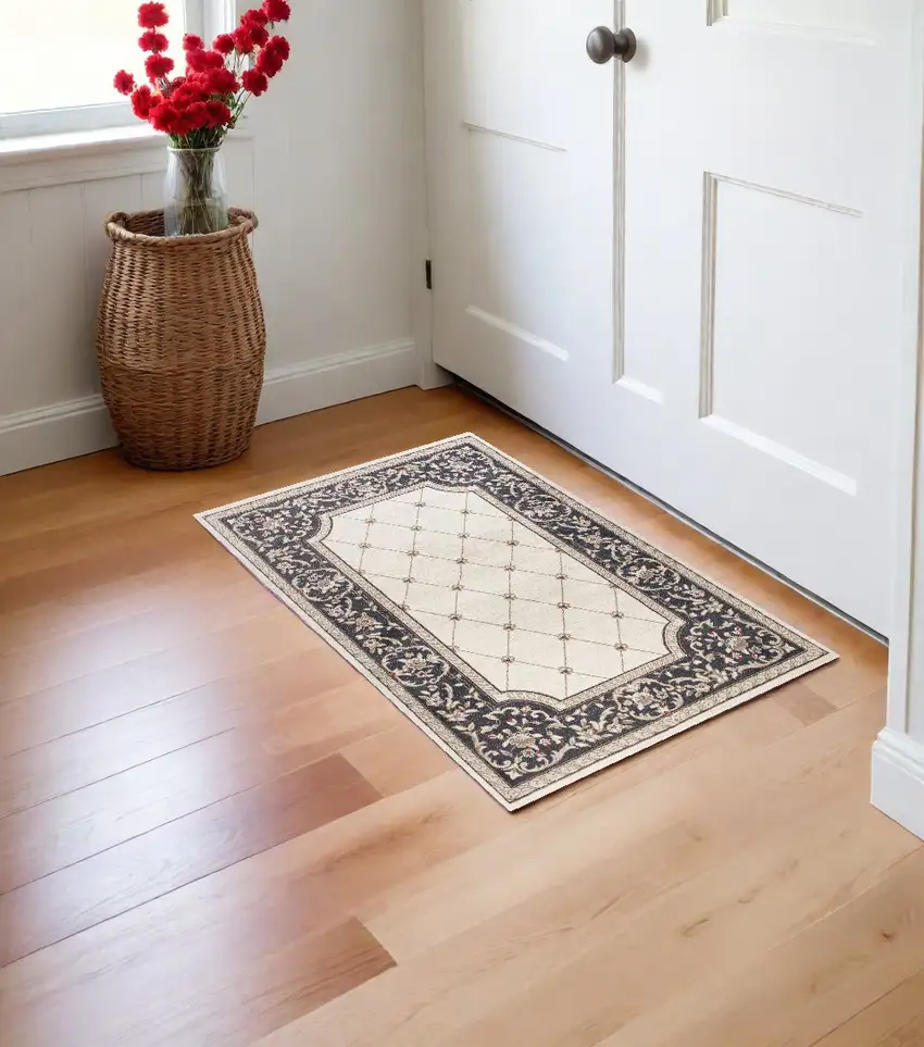 Gray and Ivory Trellis Area Rug Photo 1