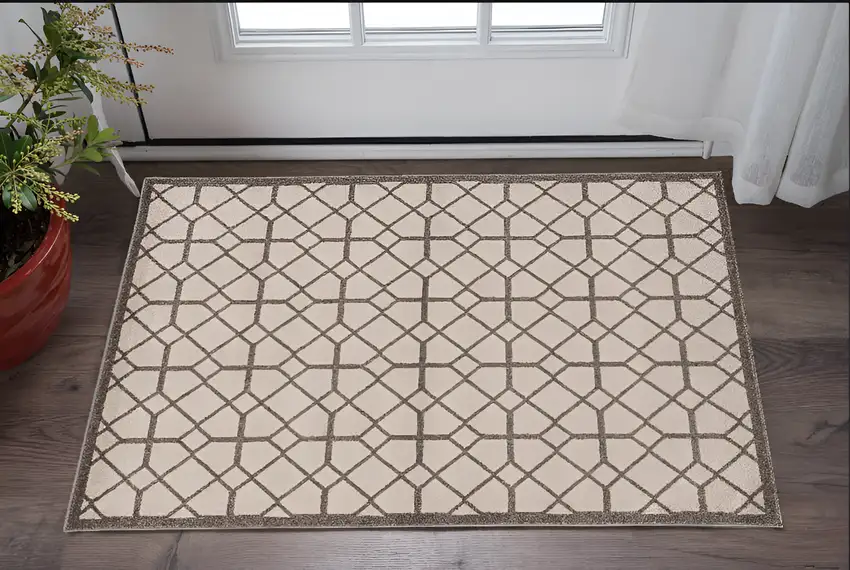 Ivory Or Grey Polypropylene Rug Photo 1