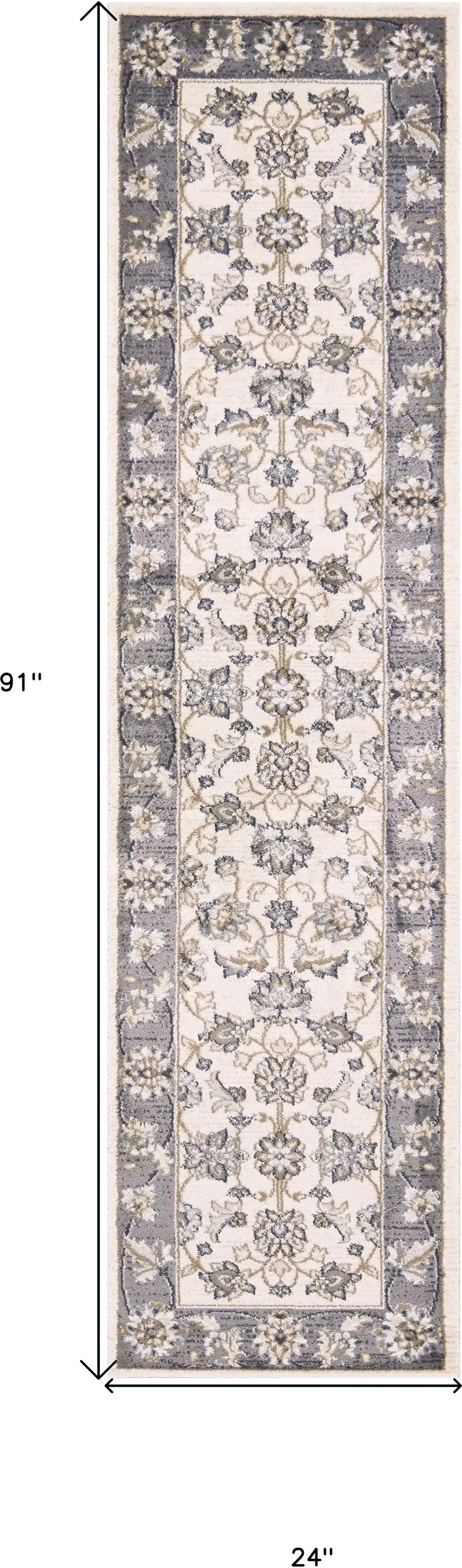 Ivory or Grey Polypropylene Runner Rug Photo 6