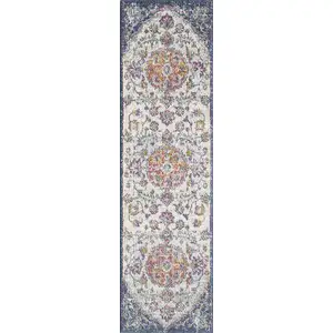 Photo of Ivory or Navy Floral Distressed Indoor Area Rug