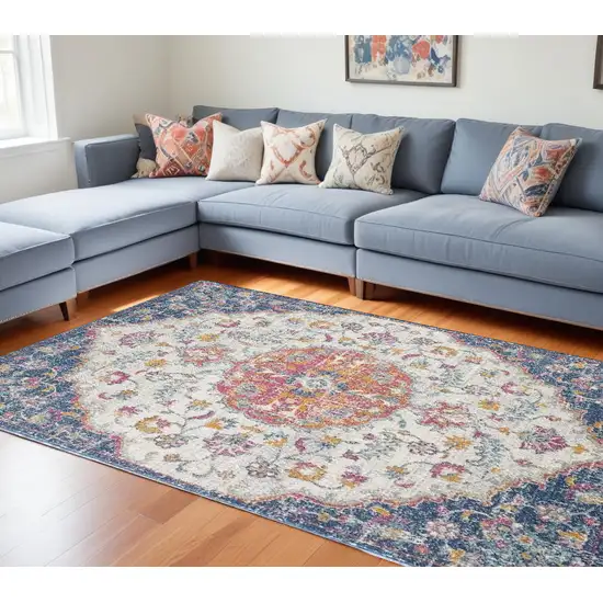 Ivory and Blue Area Rug Photo 1