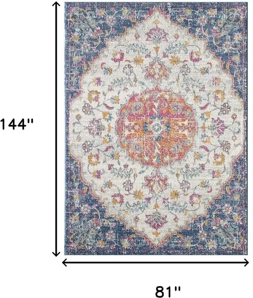 Ivory and Blue Area Rug Photo 3