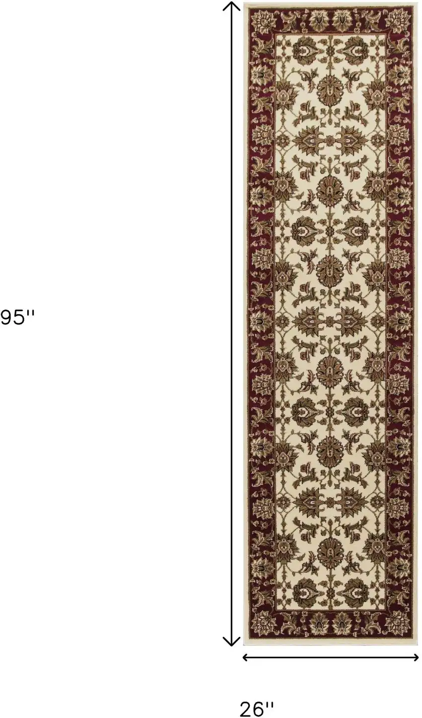 8' Red Ivory And Brown Floral Medallion Runner Rug Photo 3