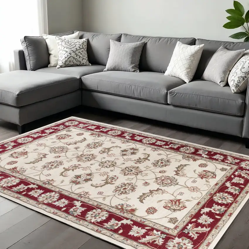 Red And Ivory Floral Medallion Area Rug Photo 1