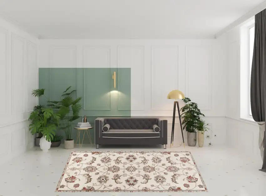 Ivory Or Red Floral Vine Bordered Indoor Area Rug Photo 2