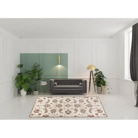 Ivory Or Red Floral Vine Bordered Indoor Area Rug Photo 2