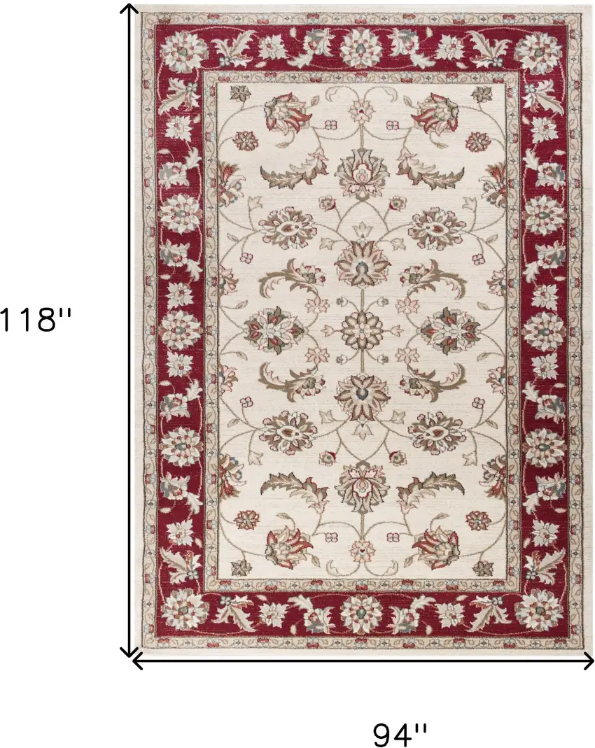 Ivory Or Red Floral Vine Bordered Indoor Area Rug Photo 8