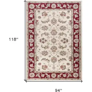 Photo of Ivory or Red Floral Vine Bordered Indoor Area Rug