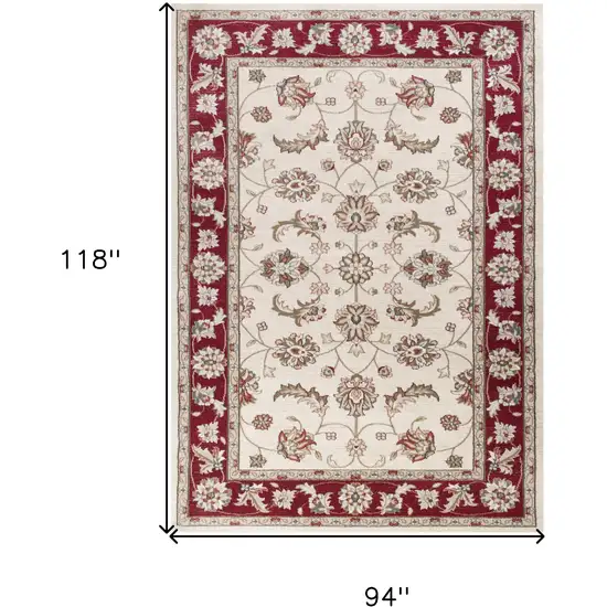 Ivory Or Red Floral Vine Bordered Indoor Area Rug Photo 8