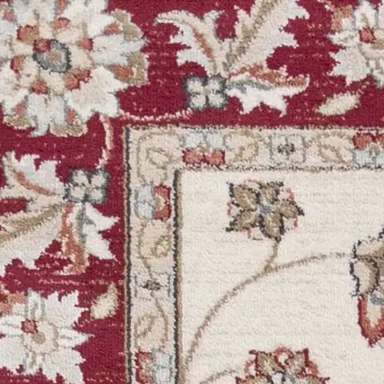 Ivory Or Red Floral Vine Bordered Indoor Area Rug Photo 6