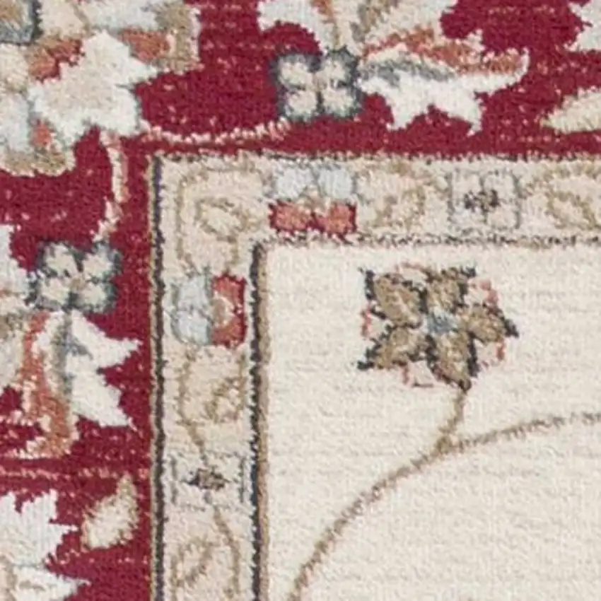 Ivory Or Red Floral Vine Bordered Indoor Area Rug Photo 5
