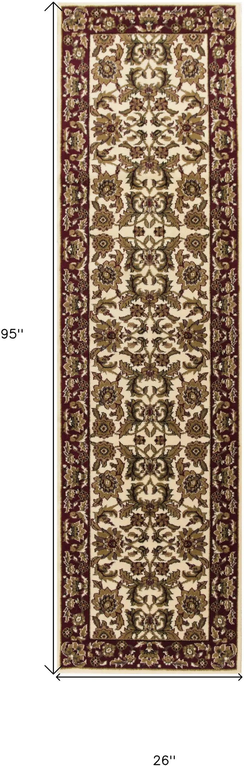 2' X 8' Ivory Or Red Traditional Bordered Runner Rug Photo 8