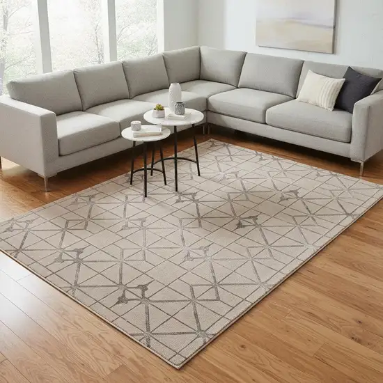 Ivory And Brown Geometric Area Rug Photo 3