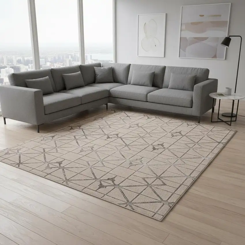 Ivory And Brown Geometric Area Rug Photo 1