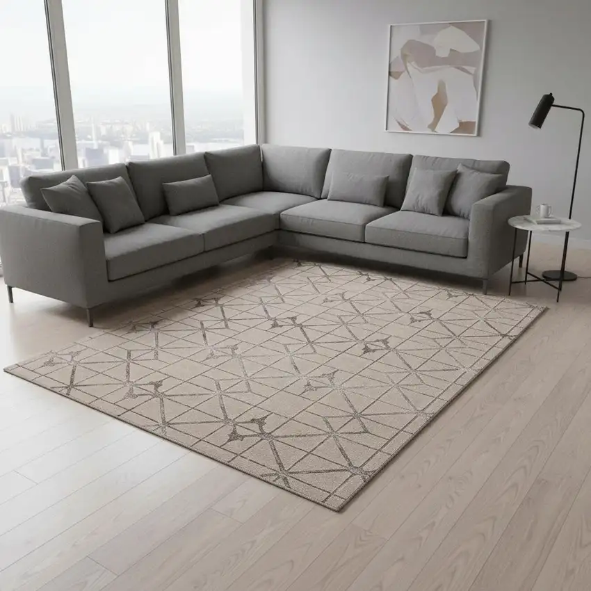 Ivory And Brown Geometric Area Rug Photo 1