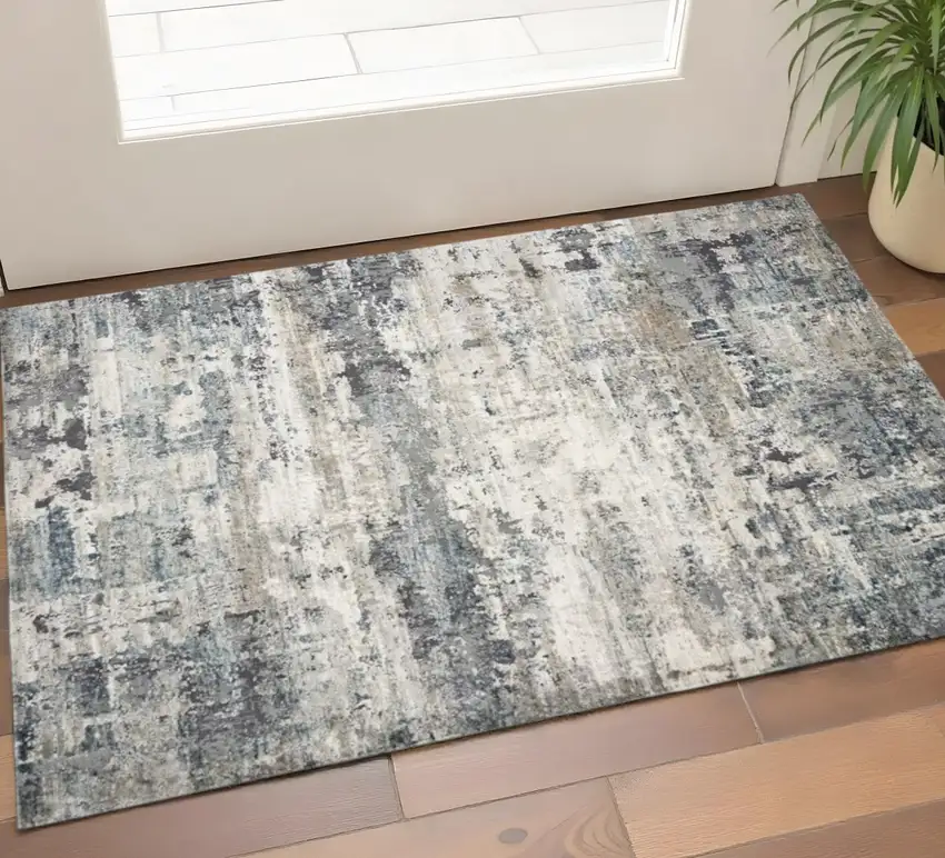 Ivory And Gray Abstract Area Rug Photo 1