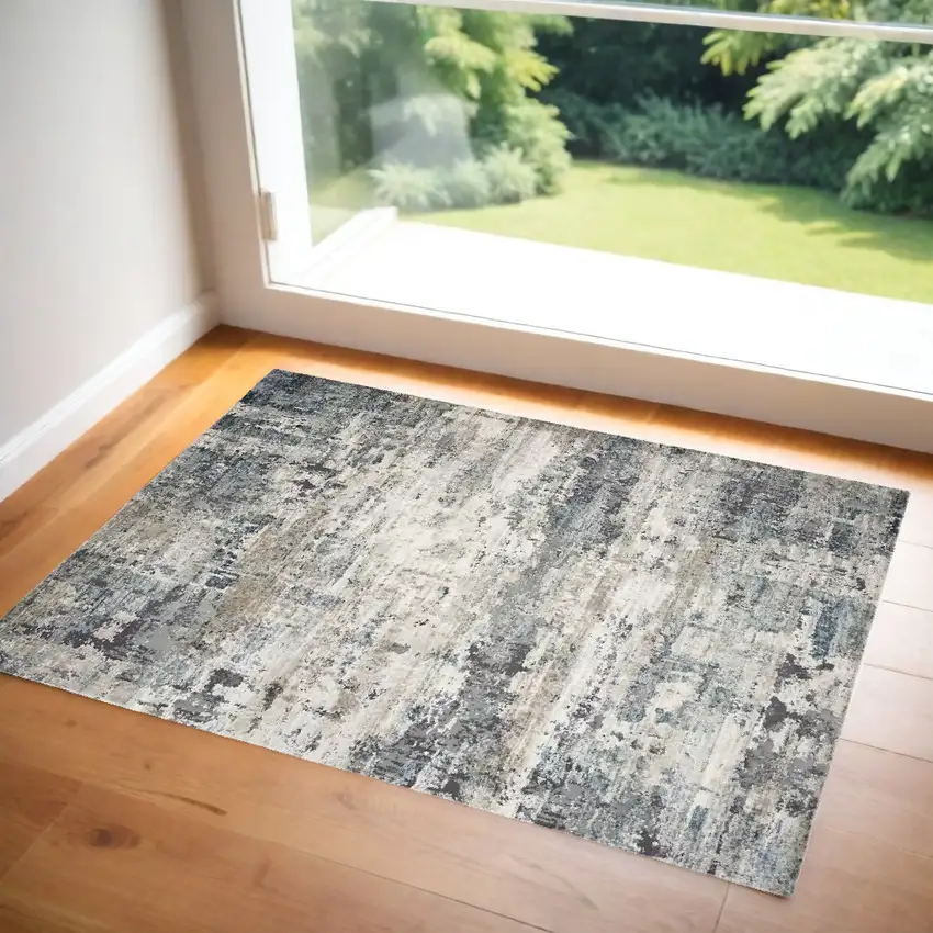 Ivory Or Teal Abstract Area Rug Photo 1