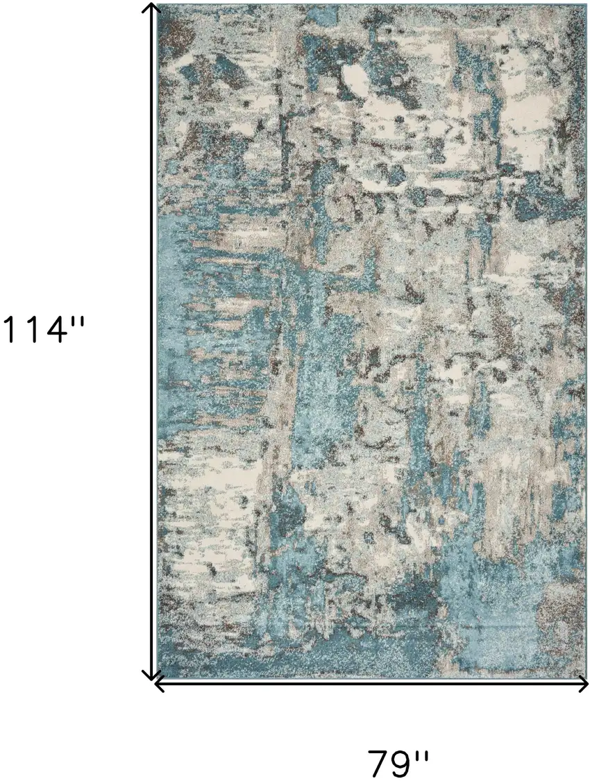 Ivory Or Teal Abstract Design Indoor Area Rug Photo 3