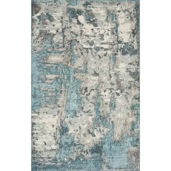 Ivory or Teal Abstract Design Indoor Area Rug Photo 3