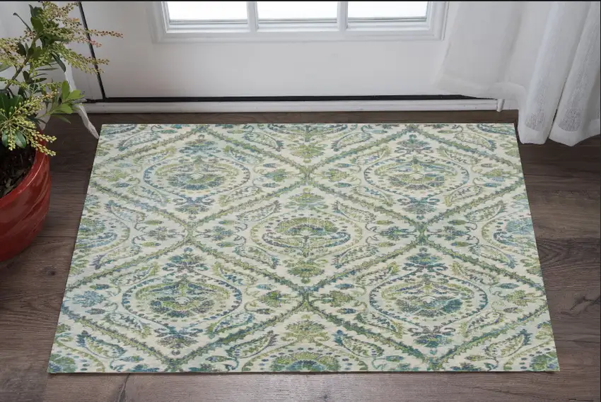 Ivory Or Teal Parisian Polypropylene Area Rug Photo 1