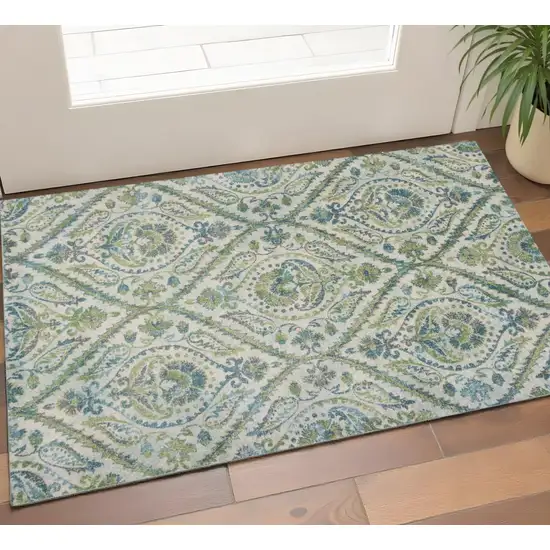 Green Ivory And Teal Medallion Area Rug Photo 1