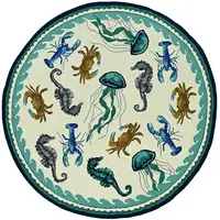 Photo of Ivory or Teal Sea Creatures Indoor Outdoor Area Rug