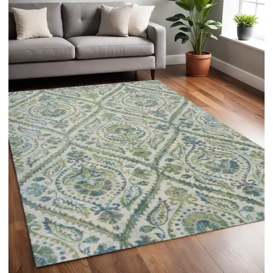Green Ivory And Teal Medallion Area Rug Photo 1