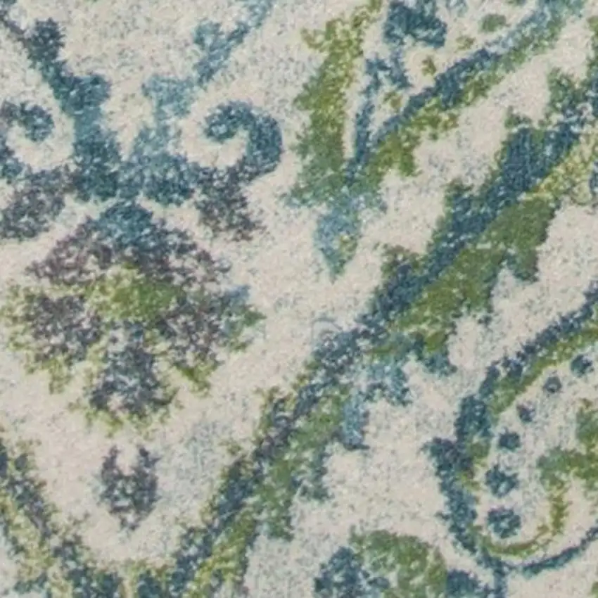 Green Ivory And Teal Medallion Area Rug Photo 6
