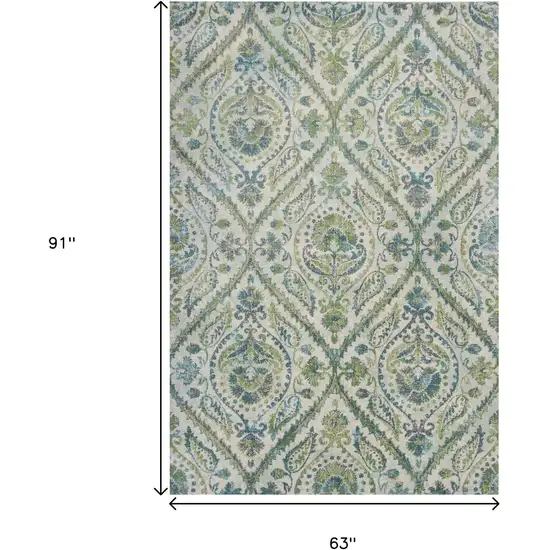 Green Ivory And Teal Medallion Area Rug Photo 3