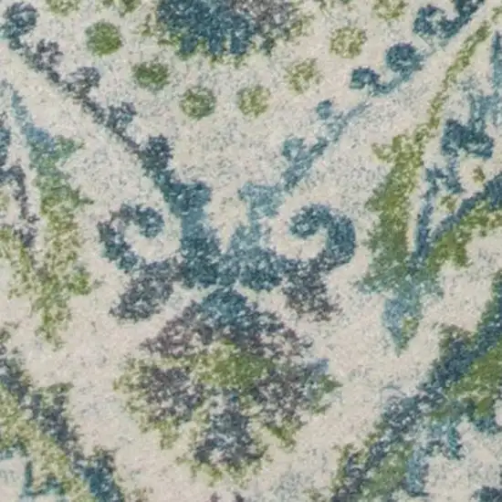 Green Ivory And Teal Medallion Area Rug Photo 4