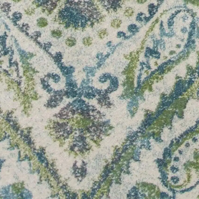 Green Ivory And Teal Medallion Area Rug Photo 5